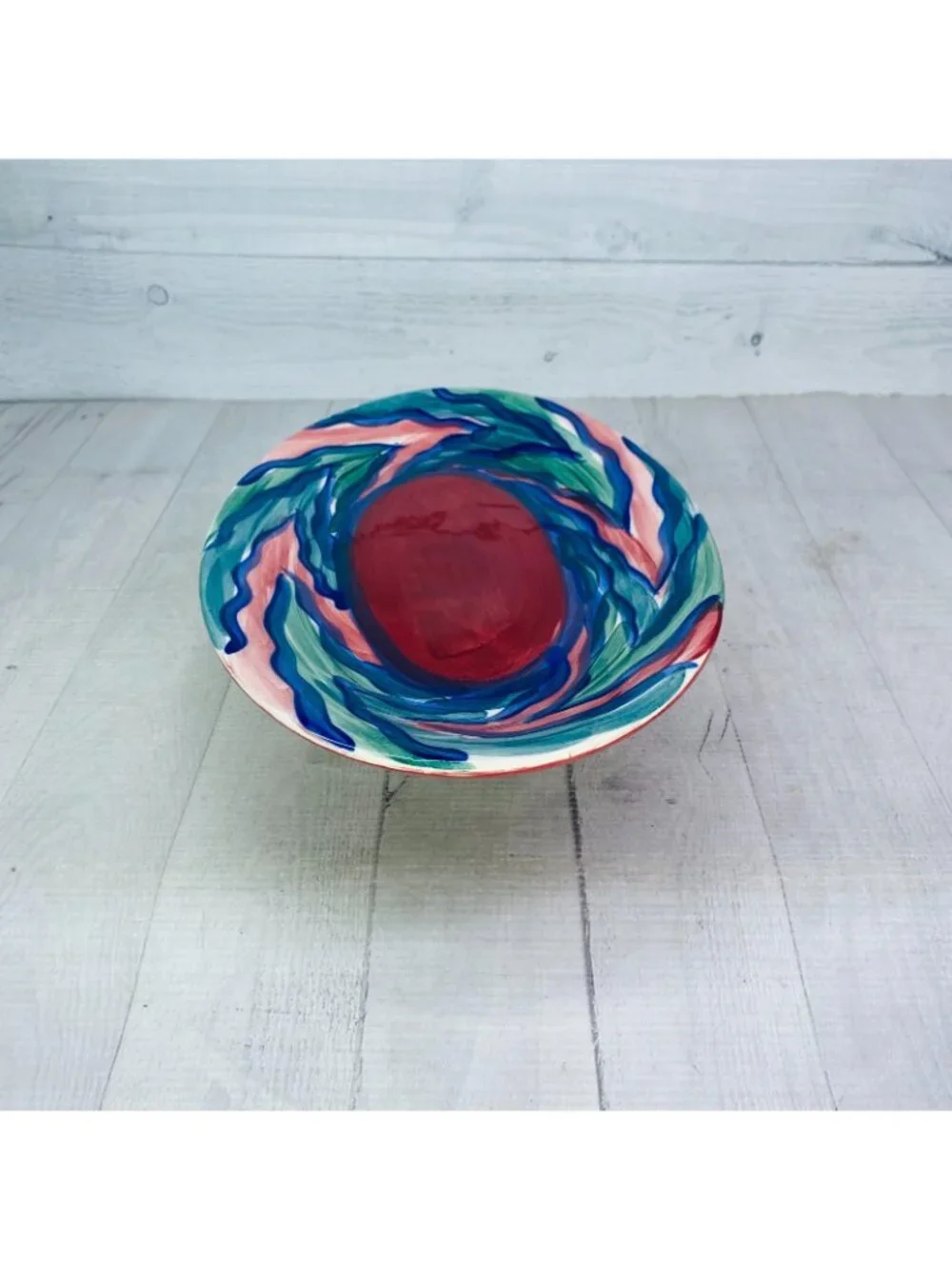 Gail Pittman FLAME Red Green Blue Wavy Line Band Ceramic 11.5